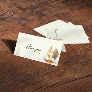 Marque-place, cartes de lieu de mariage, marque-places, noms de lieux d'automne, cartes de lieu boisées mariage, paramètres de lieu rustiques, réglage de la table