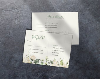 White Roses Rsvp Card, Rsvp Postcard, Wedding Rsvp Menu Selection, Rsvp Cards For Wedding, Rsvp QR Code, Wedding Rsvp Card, Rsvp Party Decor