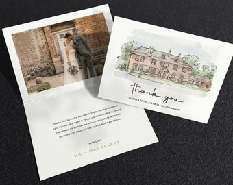 Venue Illustration Wedding Thank You Cards, Unique Wedding Thank You Cards, Thank You Card Wedding Photo, Photo Thank You Card