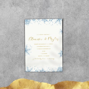 LÁMINA DE ORO / Invitaciones de boda / Invierno / Invitaciones de boda minimalistas azules, Invitaciones de boda azul claro, Invitaciones de boda personalizadas