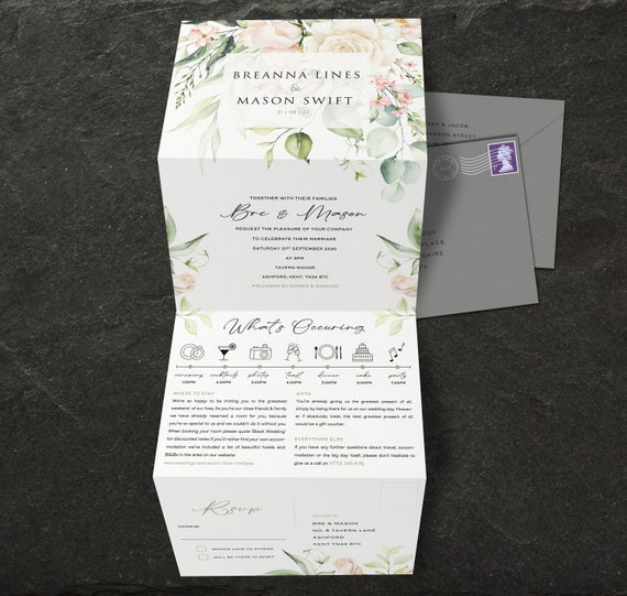Personnalisé de luxe rustique mariage invitations floral gris packs de 10