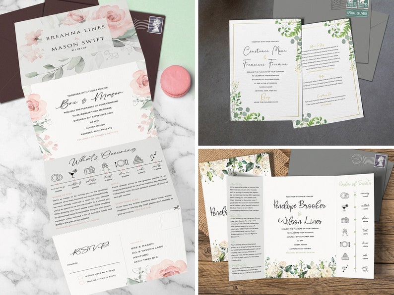 Wedding Invitation, Invites, Invitation Set, Invitation Cards, Gatefold, Concertina, Tri Fold, Reception, Evening, Personalised, Greenery XX 