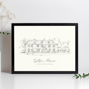 Wedding Venue Sketch – First Anniversary Gift, Custom Framed Drawing, Personalised Wedding Illustration