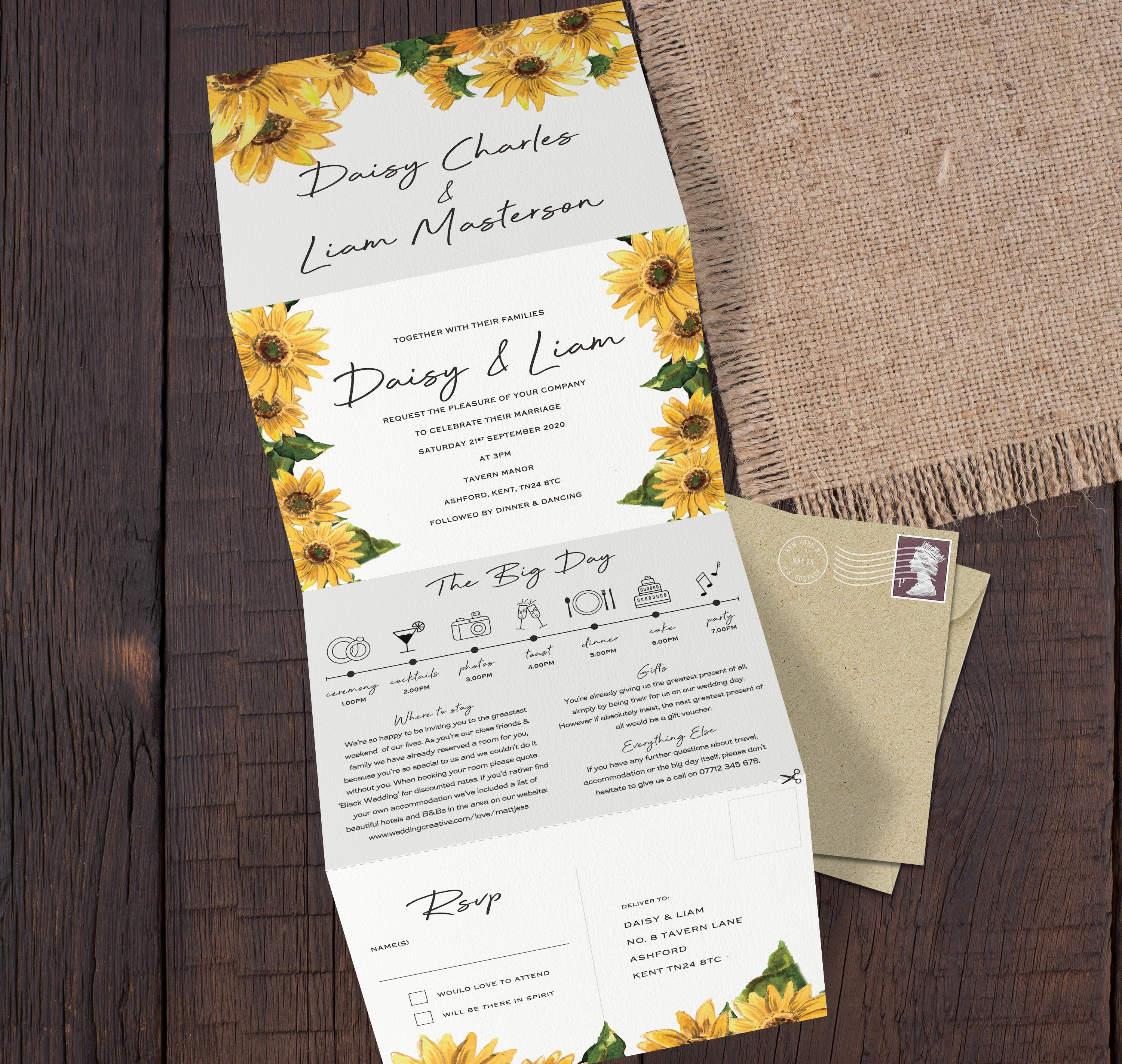 Wedding Invites Watercolour Subtle Golden Yellow Personalised Wedding Invitations with Envelopes Any Custom Text for Any Occasion
