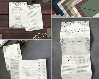 Hochzeitseinladung, Einladungen, Einladungsset, Einladungskarten, Gatefold, Concertina, Tri Fold, Empfang, Abend, personalisiert, Grün