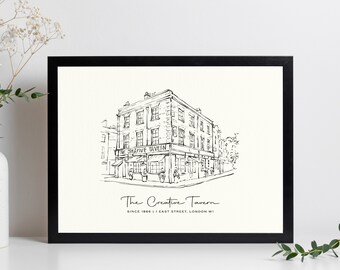 Pub Wall Art, Building Sketch, Business Illustrations, Bar Illustration, Restaurant Drawing, Shop Drawing, Bar Art, Restaurant Wall Decor