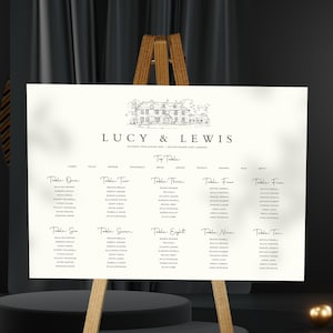 Schwarz Weißer Hochzeitstischplan - Sitzplan für die Hochzeit - minimalistisches DIN A1 Format
