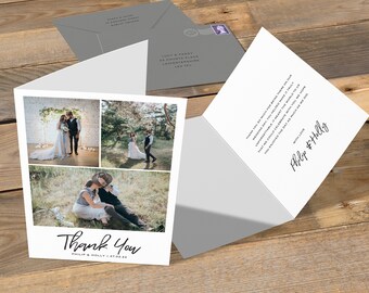 3 Photo Thank You Card, Collage Thank You Cards, Thank You Cards Wedding Photo, Photos, Pictures, Rustic, Simple, Boho, Elegant, Multiple