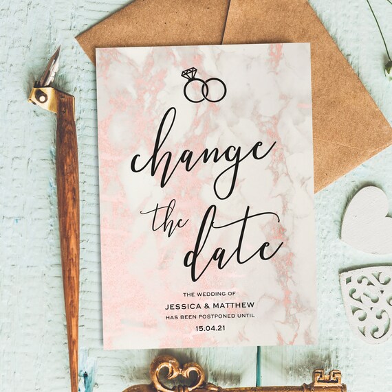 Pack of 10 Personalised Change of Date//Postponed Wedding Invitations Lots of Card Choices