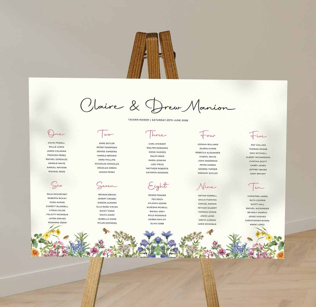 Spring Table Pdf Spring Table Plan Wedding Seating Chart Seating Plan Table - Etsy