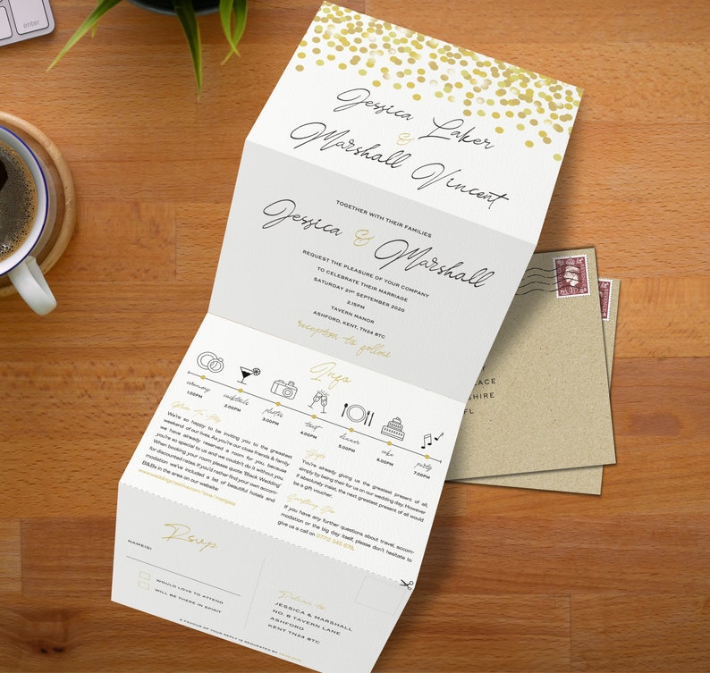 Tri Fold Wedding Invitation Floral Wedding Invite Wedding