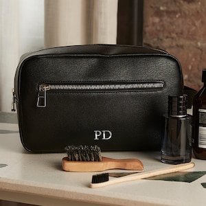 Personalisierte Kulturtasche - Kunstleder Reise-Kulturtasche, individuelles silbernes Monogramm Geschenk