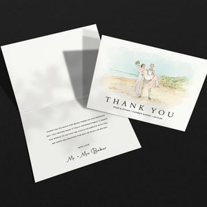 Illustrated Thank You Cards,  Couples Portrait Thank You Card,  A6 When Folded, Envelopes Included, Illustrated From Supplied Wedding Photo