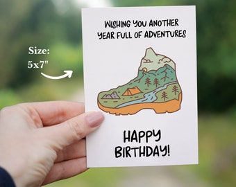 Happy birthday outdoor lover card | hiking birthday card | outdoorsy person birthday card | hiking boot | printed card
