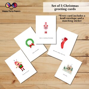 Set di 5 biglietti di auguri natalizi / Set di biglietti / Schiaccianoci / Giorni accoglienti / Ghirlanda di Natale / Calza della Befana