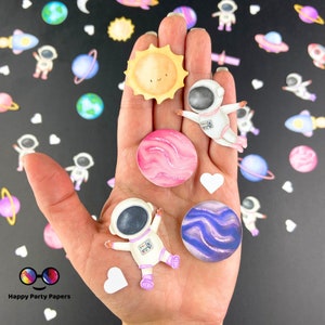 100 Teile rosa und violette Astronauten, Erste Reise um die Sonne Party Konfetti, rosa Planeten Party Dekor, Weltraum, Mädchen Geburtstag