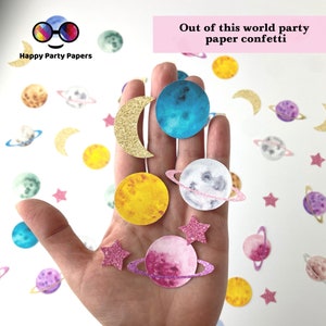 100 pièces Confettis pour le premier voyage autour du soleil, décoration de fête planètes roses, espace, fête du soleil, anniversaire de fille, lune, étoiles, planètes