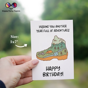 Carte d'amant en plein air de joyeux anniversaire | d'anniversaire de randonnée | d'anniversaire de personne de plein air | chaussure de randonnée | carte imprimée