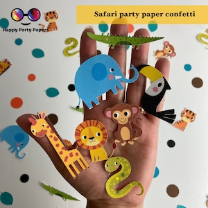 100 pièces de confettis de fête safari, décoration de fête dans la jungle, découpes de safari de décoration, fête de zoo, décoration de table, animaux sauvages, mignon sauvage