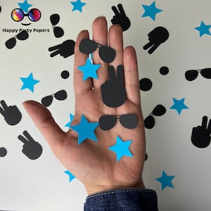 100 pièces Deux confettis de fête sympas, signe de paix, un décor de mec cool, lunettes de soleil, 2e anniversaire, premier anniversaire, deuxième anniversaire