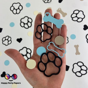 100 pièces de confettis de fête en papier d'anniversaire pour animaux de compagnie, décoration de fête de chien, fête de chiot, let's pawty, chien d'impression de patte