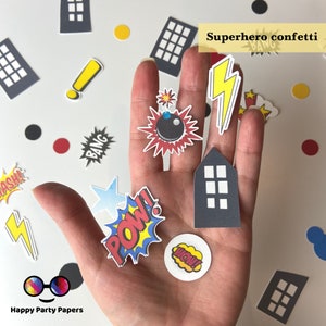100 pièces de confettis de super-héros, décoration de fête de bande dessinée, confettis de super-héros, look vintage, décorations de fête, anniversaire de super-héros