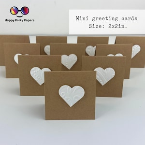Handmade white embossed heart Mini Notes 2in. | Mini Square Cards | Tiny Love Notes | Thank You or Gift Packaging | for wedding | shower