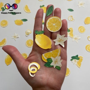 100 piezas de confeti de papel para fiesta con temática de limones, decoración de fiesta de verano, confeti de limones, fiesta de cumpleaños, troquelado de limón, despedida de soltera