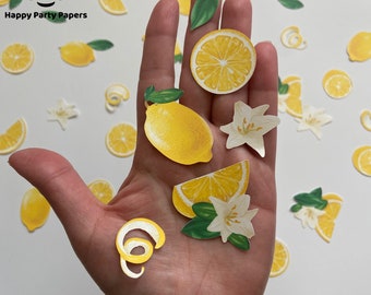 100 piezas de confeti de papel para fiesta con temática de limones, decoración para fiesta de verano, confeti de limones, fiesta de cumpleaños, troquelado de limón, despedida de soltera