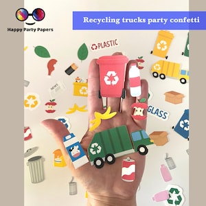 100 pièces de confettis de fête de camion à ordures, décoration de fête de camion à ordures, recyclage, fête de recyclage, anniversaire de garçon, de fille