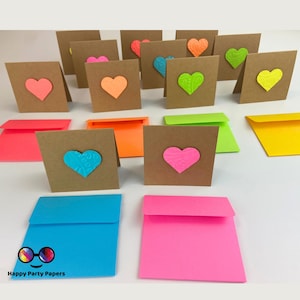 Set of 12 mini neon cards with matching envelopes | Blank 2.5x2.5 in. Cards | Fluorescent greeting cards | Card set
