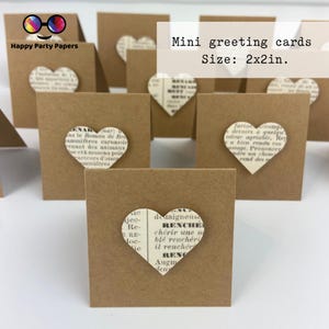 Handmade vintage book heart Mini Notes 2in. | Mini Square Cards | Tiny Love Notes | Thank You or Gift Packaging | book lover | vintage look