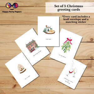 Set di 5 biglietti di auguri natalizi / Set di biglietti / Let it snow / Cozy days / Merry and Bright / Tis the Season / vino