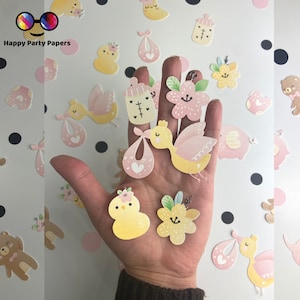 100 Teile Babyparty Konfetti, Bär, Storch, Hase, Mond, Sterne, Babyparty Dekor, Baby Mädchenparty, Quietscheentchen Ausschnitte, süße Tiere