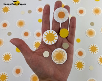 100 Teile Boho hier kommt der Sohn Konfetti, Sonne, Deko, Babyparty, hier kommt die Sonne, Sonnenschein, gelb