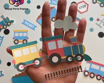 100 pieces paper vintage train party confetti, train party decor, choo choose, transportation party, all aboard, steam train, boy