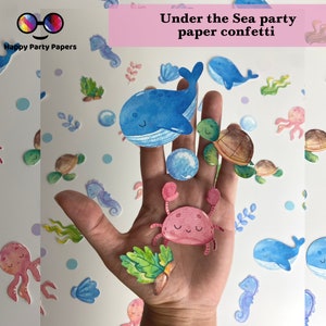 100 piezas de confeti para fiesta bajo el mar, ballena, cangrejo, caballito de mar, acuarela, lindos animales marinos bebés, baby shower bajo el mar