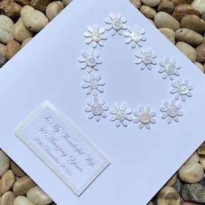 Handgemachte Perle Hochzeit Jahrestagskarte, personalisierte Jahrestagskarte, maßgeschneiderte Karte, maßgeschneiderte Karte, Blumenkarte