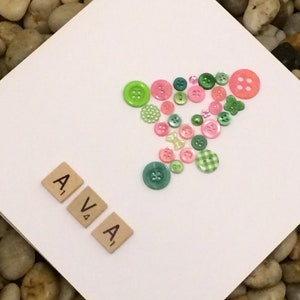 Carte de 4e anniversaire personnalisée pour fille, fait à la main, fille, fils, petite-fille, fille, garçon, nom de tuile de Scrabble, numéro de bouton, carte de bouton