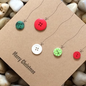 Luxe handgemaakte kerstbal kerstkaarten, knop kerstbal, handstamped kerstkaart, 3d-kaart, 4-pak, handgemaakt met zorg, unieke kaarten