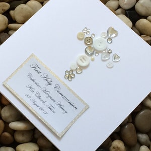 Personalised Holy Communion Gift, Holy Communion Card, For Girl or Boy, Cross With Buttons, Name And Date Card, The Cross Card
