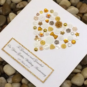 Carte personnalisée du 50e anniversaire de mariage, carte d'anniversaire d'or, carte d'anniversaire faite à la main, carte de bouton, faite à la main, maman et papa, amis