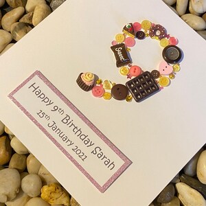 Cartão de aniversário com tema de chocolate personalizado feito à mão, qualquer idade, qualquer nome, cartão de aniversário 3D, chocólatra, 3º, 4º, 5º, 6º, 7º, 8º, 9º,