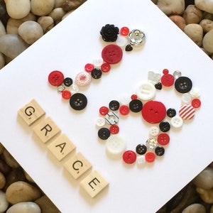 18. Geburtstagskarte für Mädchen, Meilenstein Karte. Grüße für Mädchen. Knopfkarte. Name mit Scrabble-Plättchen. Individuell angefertigt. Handarbeit. 3d Geburtstag