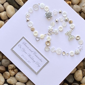 Personalisierte Hochzeitstagskarte, Hochzeitstagskarte, Doppelherzkarte, Liebesherzen Geschenk, Zwei Herzen, Hochzeitstagskarte, Knöpfe