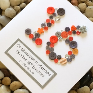 Personalisierte 16.Geburtstagskarte. Altersempfehlung für Junge. Handgefertigte, Button Karte. Scrabble Spielsteine Name. Sohn. Enkel. Neffe. Patenkind. Luxus