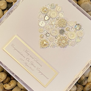Parabéns personalizados pelo seu cartão de noivado, cristais de strass, cartão de noivado feito à mão, presente de noivado, com caixa de apresentação