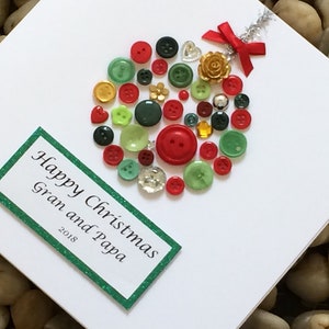Carte de Noël personnalisée avec boule de Noël faite main, Carte de Noël personnalisée, Carte à boutons, Cadeau de Noël unique, Carte de luxe, Carte de Noël 3D