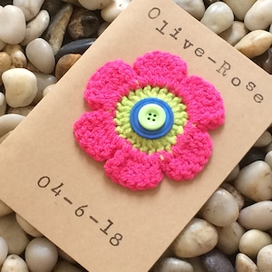 Nuova baby card personalizzata, congratulazioni per la nuova carta bambina, stampata a mano, biglietto all'uncinetto, biglietto fatto a mano, biglietto di compleanno, rustico