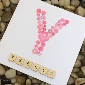 Cartão de aniversário inicial personalizado, cartão feito à mão, cartão de alfabeto, para menina ou menino, cartão de botão, personalizado, cartão de aniversário exclusivo, luxo